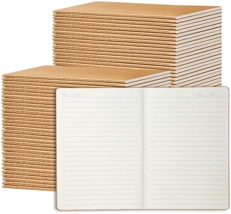 miikoul 72 Pack A5 Kraft Paper Notebook Lined Journal Bulk, 8.3 X 5.5 Inch, 60 Pages/30 Sheets, 80gsm, Travel Notebook Notepad for Adult, Students, Gift, Office, Back to School Supplies by Welcometomiikoul
