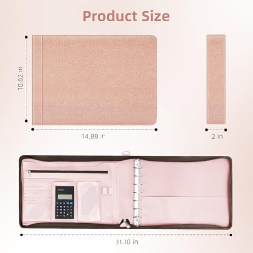 Ospelelf Rose Gold Zippered 7 Ring Check Binder for Business Checks (9" x 13"), 1 Inch Faux Leather Checkbook Portfolio with Zipper Pouch, Professional Binder Organizer for Accountants, Home Use - Image 6