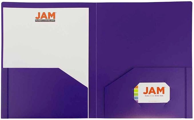 JAM PAPER Heavy Duty Plastic 2 Pocket Extra Tough School Folders - Purple - Bulk 48/Pack - Image 5