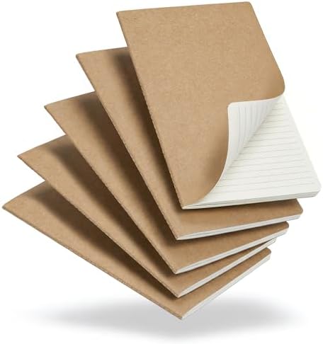 5 Pack Kraft Notebooks Bulk A5, 60 Pages Lined Ruled Journals, 8.3x5.5 In by Foliom