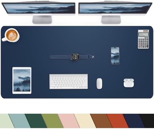 Desk mat Large, Leather Desk Pad Protector,Office Desk Mat,Mouse Pad, Non-Slip Desk Blotter, Laptop Desk Pad, Waterproof Desk Writing Pad for Office&Home (Midnight Blue, 48" x 24") by cebowa