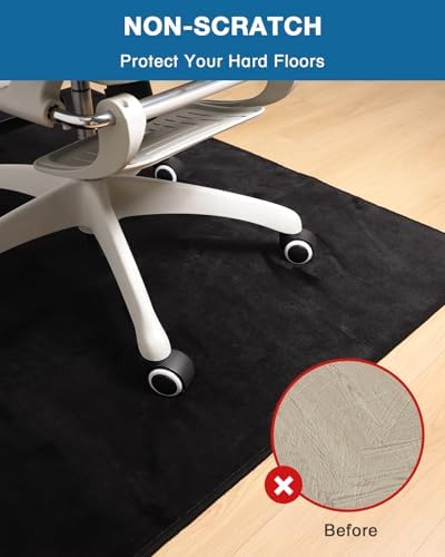 Office Chair Mat for Hardwood Floor, 59"x71" Flannel Fabric Large Chair Mat for Hard Floors, Non-Slip Under Desk Rug for Rolling Chairs, Soft Floor Protector Area Rug for Home Office, Black - Image 5