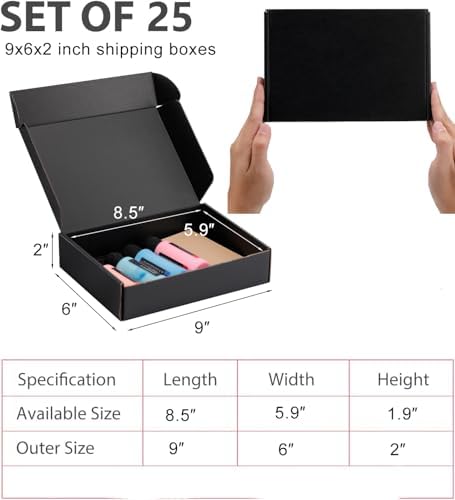 9x6x2 inch Black Shipping Boxes for Small Business- Set of 25 - Image 2