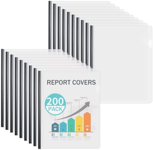 Binditek Clear Report Covers with Sliding Bars, 70 Sheet Capacity, 200 Pack by Binditek