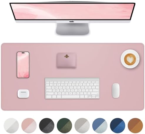 AFIING Desk Pad Protector 23.6" x 13.7" - Non-Slip Waterproof PU Leather Desk Mat for Mouse, Keyboard, Laptop, Office and Home Workspace (Light Pink) by AFIING