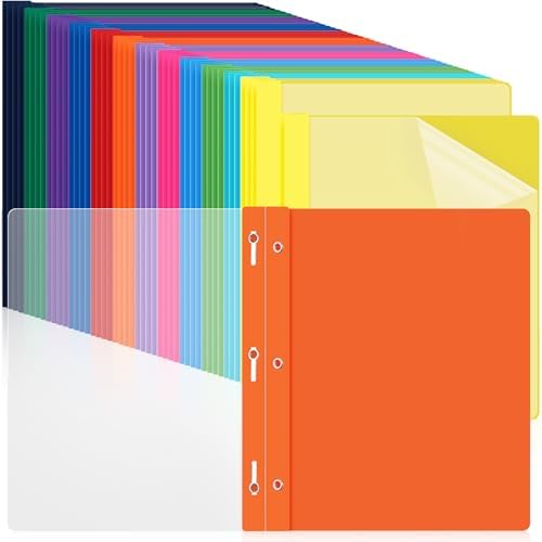 Feifeiya 36 Pack Plastic Report Covers with 3 Prongs Presentation Folders Bulk, 100 Sheet Capacity, Clear Front Report Covers for Presentation Document Paper School Office Supplies (Colorful) by Feifeiya