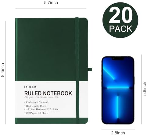 20 Pack Journals for Writing College Ruled Notebooks Journal in Bulk, Hardcover Notebooks (200Pages) for Note Talking, Lined Bullet Journals for Home School Office, 5.7"x8.4", Dark Green - Image 2