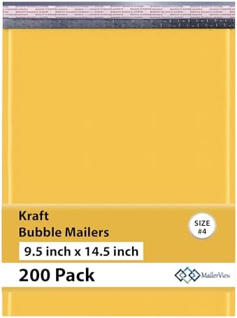 Kraft Bubble Mailers 9.5x14.5, Self Seal Padded Envelopes #4, 200 Pack by MAILERVIEW