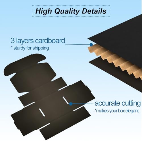 ROTCH 50 Pack 4x4x2'' Small Shipping Boxes, Sturdy Corrugated Cardboard Mailers, Black (M442-E-B) - Image 3