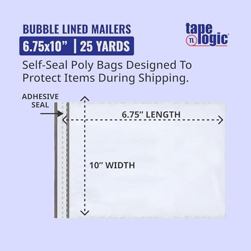 Tape Logic White Poly Bag Mailer Bubble Lined, 6.75"L x 10"W, Pack of 25 | Self-Sealing Durable Plastic Envelope for Secure Shipping, Packaging, & Storage, For Personal & Small Businesses, 6.75x10 - Image 2