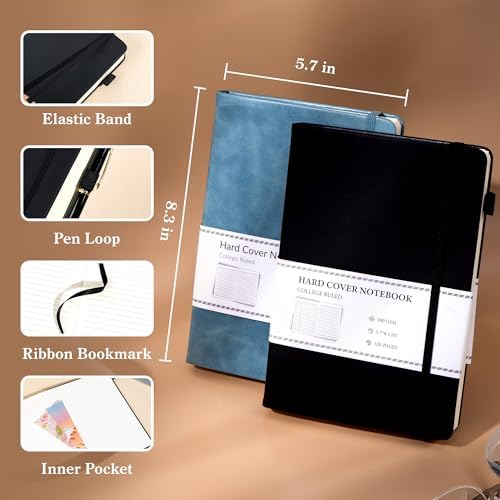 CAGIE 2 Pack Journals Notebooks for Women Men Leather Journals for Writing Hardcover A5 Journaling Notebooks Thick Journal Supplies Diary, Black& Blue - Image 4