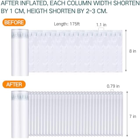 PerKoop 8"x175' Inflatable Air Pillows for Shipping Large Bubble Cushioning Wrap Packing with Pump Bubble Cushioning Wrap Roll with Fragile Stickers for Heavy Duty Moving Protection - Image 2