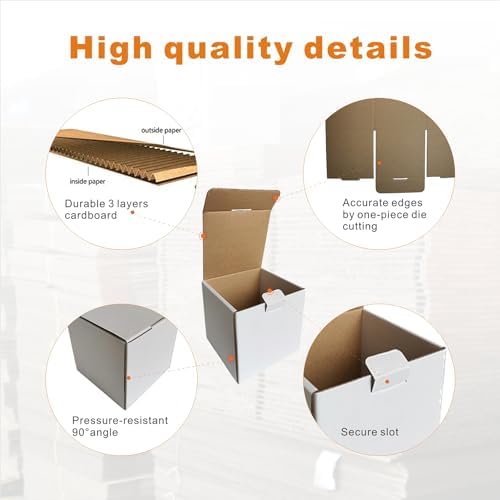 300 Pack 4x4x4'' Small Shipping Boxes, Corrugated Cardboard Mailers for Business, White (LM444-300) - Image 3
