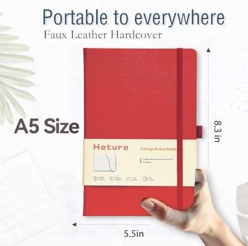 Heture Hardcover Notebooks, A5 Lined Journals Notebook for Writing 160 Pages, 8.2 x 5.5 inch, Red Colors Classic Ruled Notebooks for College/Work/Travel (Red, 1 Pack) - Image 2