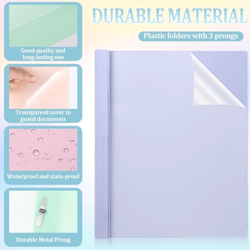 12 PCS Pastel Plastic Report Covers with 3 Prongs Clear Front Presentation Folders 3 Prong Folders for Resume Portfolio Document Report Letter Proposal School Classroom Office Supplies (Pastel) - Image 3