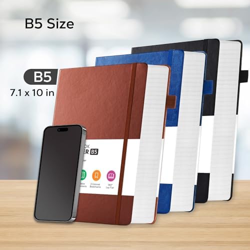 FOCUS DAY 3 Pack Leather Notebooks Journals, Bulk Lined Notebook Journals Set for Women Men Writing, 320 Pages Hardcover B5 College Ruled Notebook Journal Notepad for School Office, Black Blue Brown - Image 5