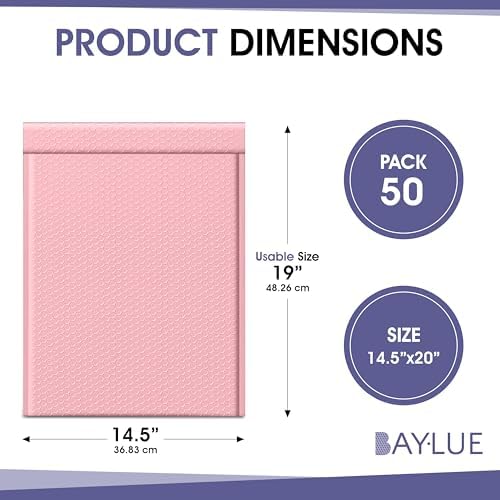 Light Pink Bubble Mailers 14.25x20, Poly Padded Envelopes #7, 50 Pack - Image 2