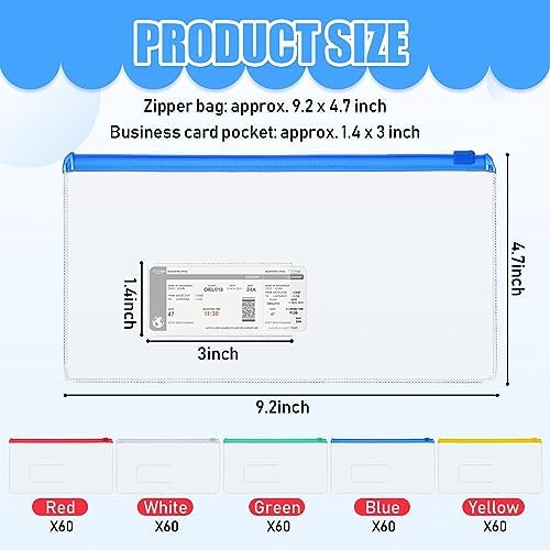 Zhehao 300 Pcs A6 Zipper Pouch Bulk, Clear Pencil Envelopes, Multicolor - Image 2