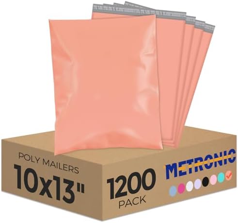 Metronic Poly Mailers 10x13 1200 Pack, Self Seal Small Shipping Bags for Clothing, Waterproof Shipping Envelopes for Small Businesses, Flexible Mailers Poly Bags Plastic Bags Packages Bags Peach Pink by METRONIC
