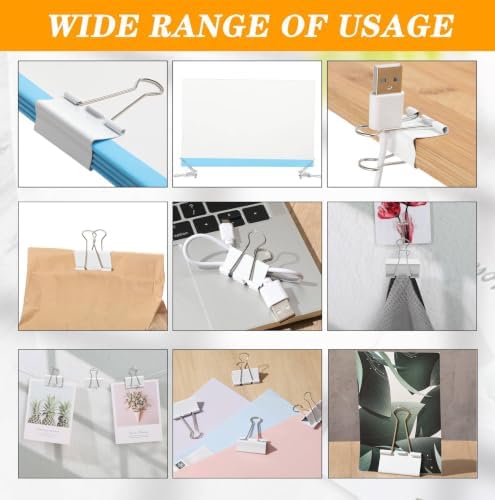 Jetec Extra Large Binder Clips Bulk 2 Inch Metal Jumbo Binder Clips Office Supplies Paper Clamps for Teachers Students Office Business Supplies(White,200 Pcs) - Image 3