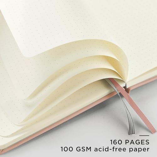 &And Per Se Dotted Journal Notebook, A5 Hardcover Leather Dotted Journal, 160 Pages 100gsm Thick Dot Grid Paper, 3 Sheets of Stickers Included - 5.7'' x 8'' (Apricot) - Image 4