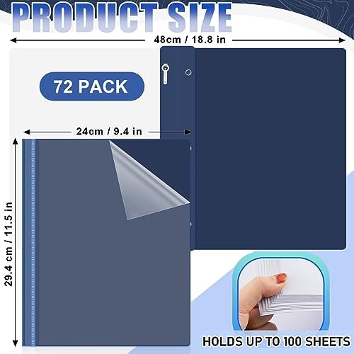Teling 72 Pack Clear Front Report Covers with 3 Prong Fasteners, Navy Blue - Image 2
