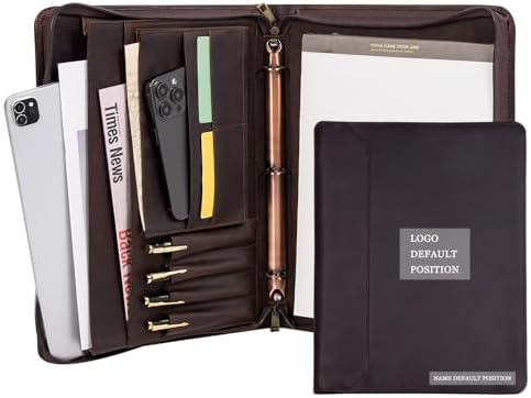 Personalized Genunie Leather Portfolio Binder, Customized Leather Portfolio for Men/Women,Business Portfolio Organizer for A4 Size Notepad, Customized Gift by AZXCG