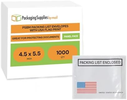 PSBM Bulk 1000 Pack 4 1/2" x 5 1/2" Back Loading Packing List Envelopes, Self-Adhesive USA Panel for E-Commerce Orders - Image 2