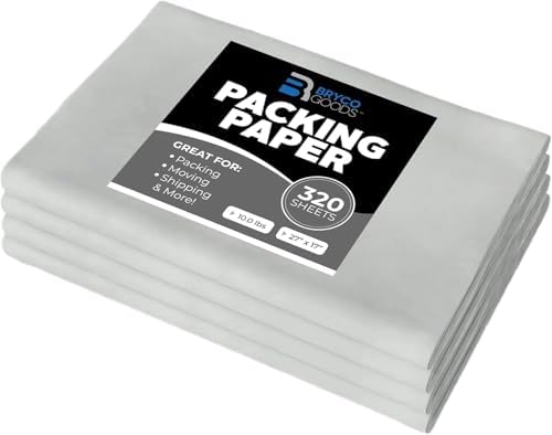 Bryco Goods Newsprint Packing Paper Sheets for Moving - 10lb - 320 Sheets of Newspaper Paper - Wrapping and Protecting Fragile Items, Box Filler, Shipping Supplies - 27" x 17" - Made in the USA by BrycoGoods