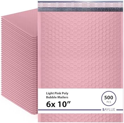 Light Pink Bubble Mailers 6x10, Poly Padded Envelopes #0, 500 Pack by BAYLUE