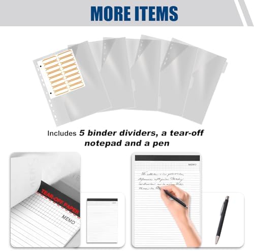 Padfolio, Portfolio Binder 3-Ring, Vegan Leather Portfolio for Students with Notepad Includes 5 Sheet Protectors for Documents Files, 1 Pen and 1 Detachable Shoulder Strap - Image 2