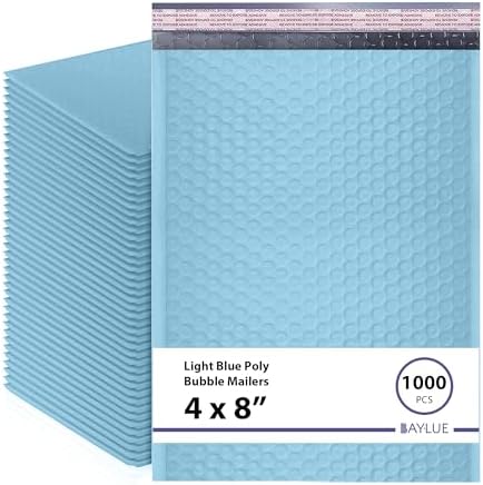 Light Blue Bubble Mailers 4x8, Poly Padded Envelopes #000, 1000 Pack by BAYLUE