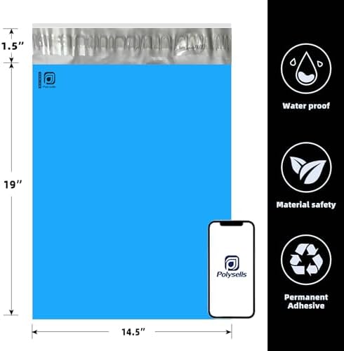 POLYSELLS 1000 pcs 14.5x19 Inches Blue Poly Mailers Shipping Envelopes, Strong Adhesive Sealing, Waterproof, and Tear-resistant Postal Mailing Bags for Clothing, Books, and Accessories - Image 2