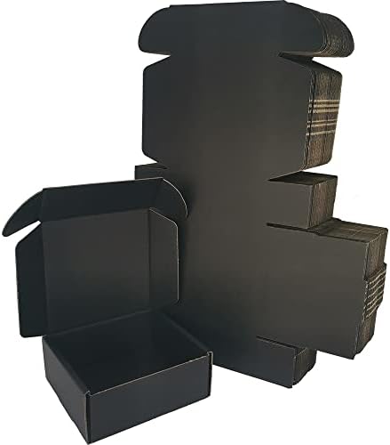 50 Pack 5x5x2'' Small Shipping Boxes, Black Corrugated Cardboard Mailers for Mailing Packaging Small Business(BK552-50) by Rnisda