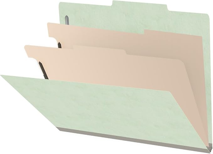 25 Pt. Pressboard Classification Folders, 2/5 Cut ROC Top Tab, Letter Size, 2 Dividers, Pale Green (Box of 10) by Ecom+Folders