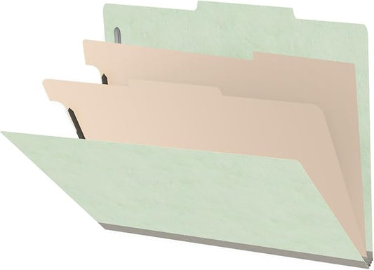 25 Pt. Pressboard Classification Folders, 2/5 Cut ROC Top Tab, Letter Size, 2 Dividers, Pale Green (Box of 10) by Ecom+Folders
