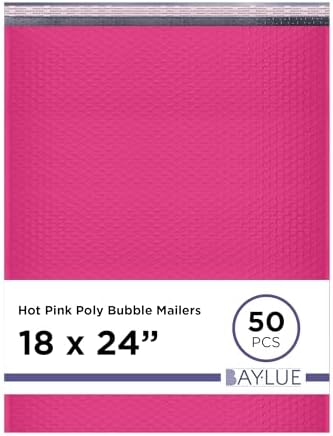 Hot Pink Bubble Mailers 18x23, Self Seal Poly Padded Envelopes #9, 50 Pack by BAYLUE