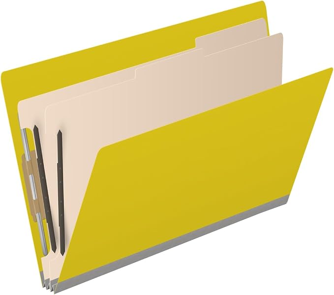 Ecom Folders End Tab Pressboard Classification Folders | Legal Size 25 Pt Stock with 2 Dividers and 2" Tyvek Expansion | Medical, Legal & Office Records Organizer | Yellow, Box of 10 - Image 2