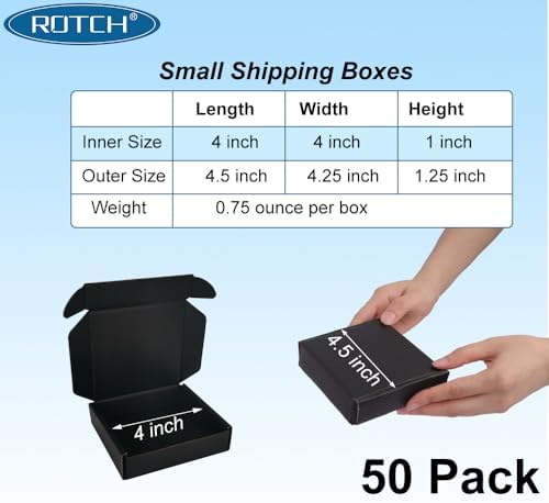 ROTCH 50 Pack 4x4x1'' Small Shipping Boxes, Cardboard Corrugated Mailers, Black (M441-E-B) - Image 2