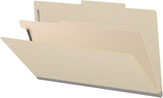 25 Pt. Pressboard Classification Folders, 2/5 Cut ROC Top Tab, Legal Size, 1 Divider, Manila (Box of 10) by Ecom+Folders