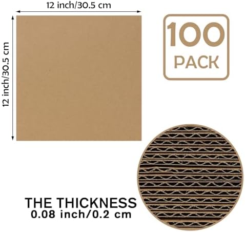 Calenzana 12x12 Browm Corrugated Cardboard Sheets, Flat Card Boards Inserts for Crafts, Packing, Shipping, Moving, Mailing, 100 Pack - Image 2