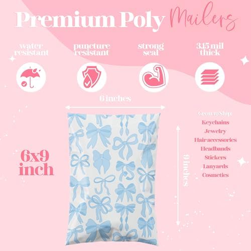 Pretty Package Store Poly Mailers 6x9, Blue Bows, 100 Pack - Image 3