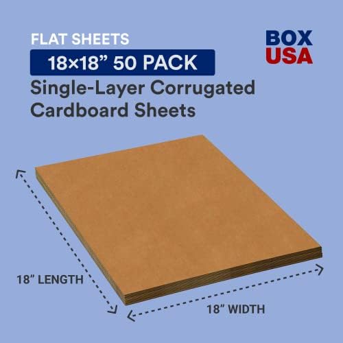Box USA Large Cardboard Sheets 18"L x 18"W, 50-Pack | Corrugated Thin Sheets for Shipping, Packing, Moving and Storage Supplies 18x18 1818 - Image 2