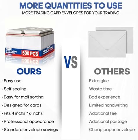 500 Pack Card Shipping Envelopes, 7x4.35in Self-Seal Hard Cardboard Mailers, for Mailing Semi-Rigid and Toploaders, Trading, Sports, Baseball Cards Mailing - Image 3