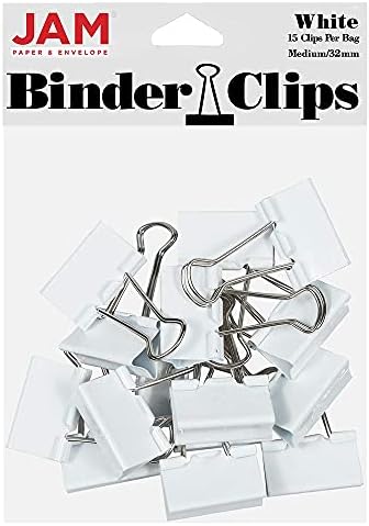 JAM PAPER Colorful Binder Clips - Medium - 1 1/4 Inch (32 mm) - White Binderclips - 15/Pack by JAMPaper