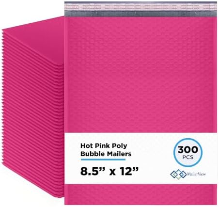 Hot Pink Bubble Mailers 8.5x12, Poly Padded Envelopes #2, 300 Pack by MAILERVIEW