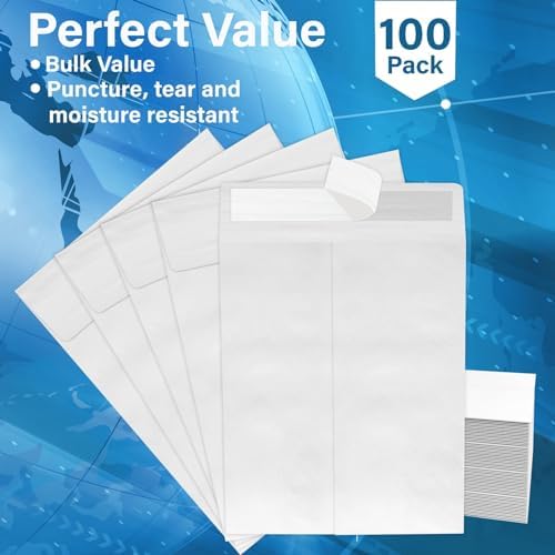 9 x 12 Envelopes, Tyvek Envelopes 9x12, Catalog Envelopes 9x12, Self Sealing Closure, Tyvek Material, 14 lb., Puncture, Tear & Moisture Resistant (100 Pack) - Image 2