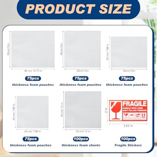 Berlune 400pcs Foam Sheets Foam Pouches Bulk for Packing Dishes Glasses, Packing Supplies for Cushioning Moving Supplies with Fragile Stickers Labels (7.5" X 7.5",7.5" X 12",12" X 12",12'' X 16'') - Image 2