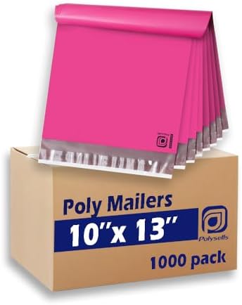 POLYSELLS 1000 pcs 10x13 Inches Pink Poly Mailers Shipping Envelopes, Strong Adhesive Sealing, Waterproof, and Tear-resistant Postal Mailing Bags for Clothing, Books, and Accessories by POLYSELLS