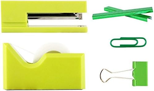 JAM PAPER Office Starter Kit - Green - Stapler, Tape Dispenser, Staples, Paper Clips & Binder Clips - 5/Pack - Image 2